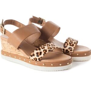 Leopard Cheetah Print Tan Daydreamer Wedge Sandals size 9